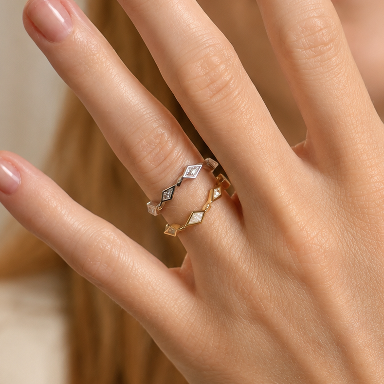 18k Yellow Gold Kite Shape Diamond Ring - Charles Koll Jewelers