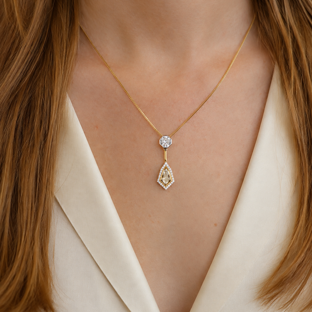 18k Yellow Gold and Platinum Fancy Diamond Pendant - Charles Koll Jewelers