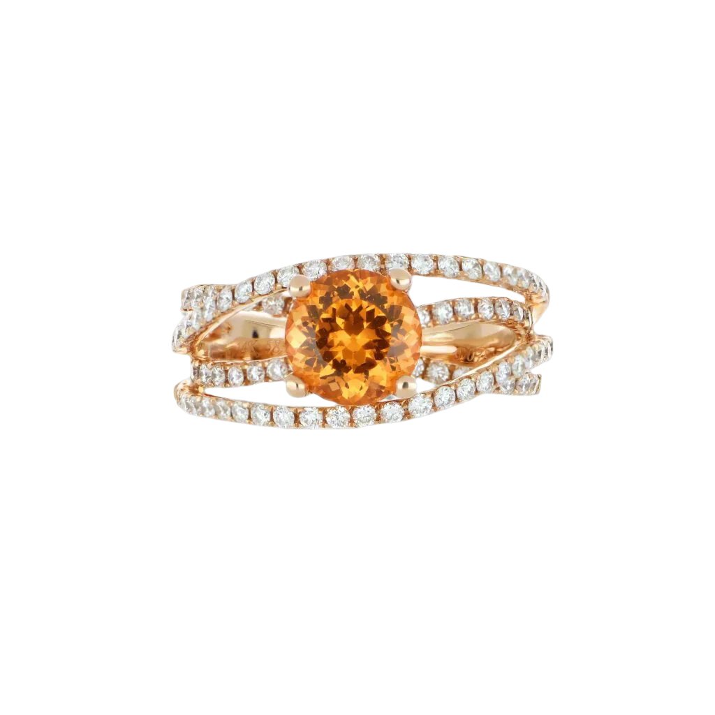 18k Rose Gold Orange Garnet and Diamond Ring