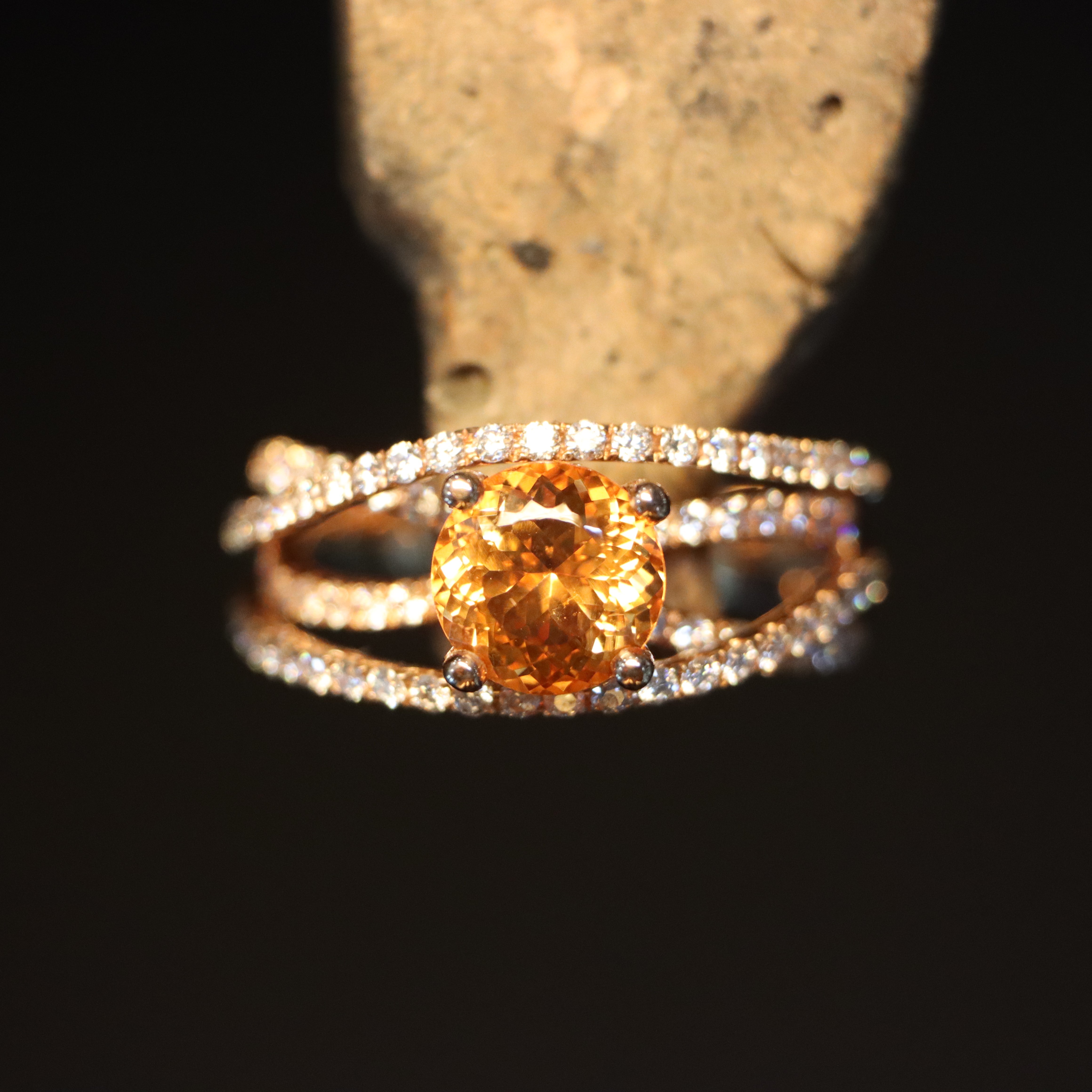 18k Rose Gold Orange Garnet and Diamond Ring