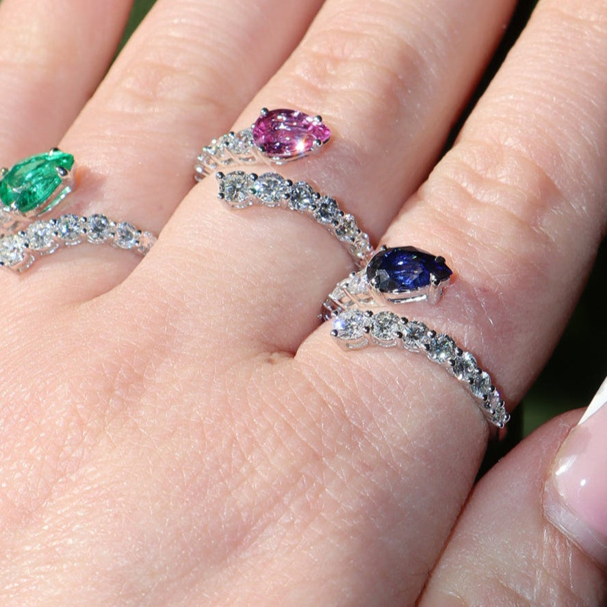 18k White Gold Pear Shaped Pink Sapphire and Diamond Ring