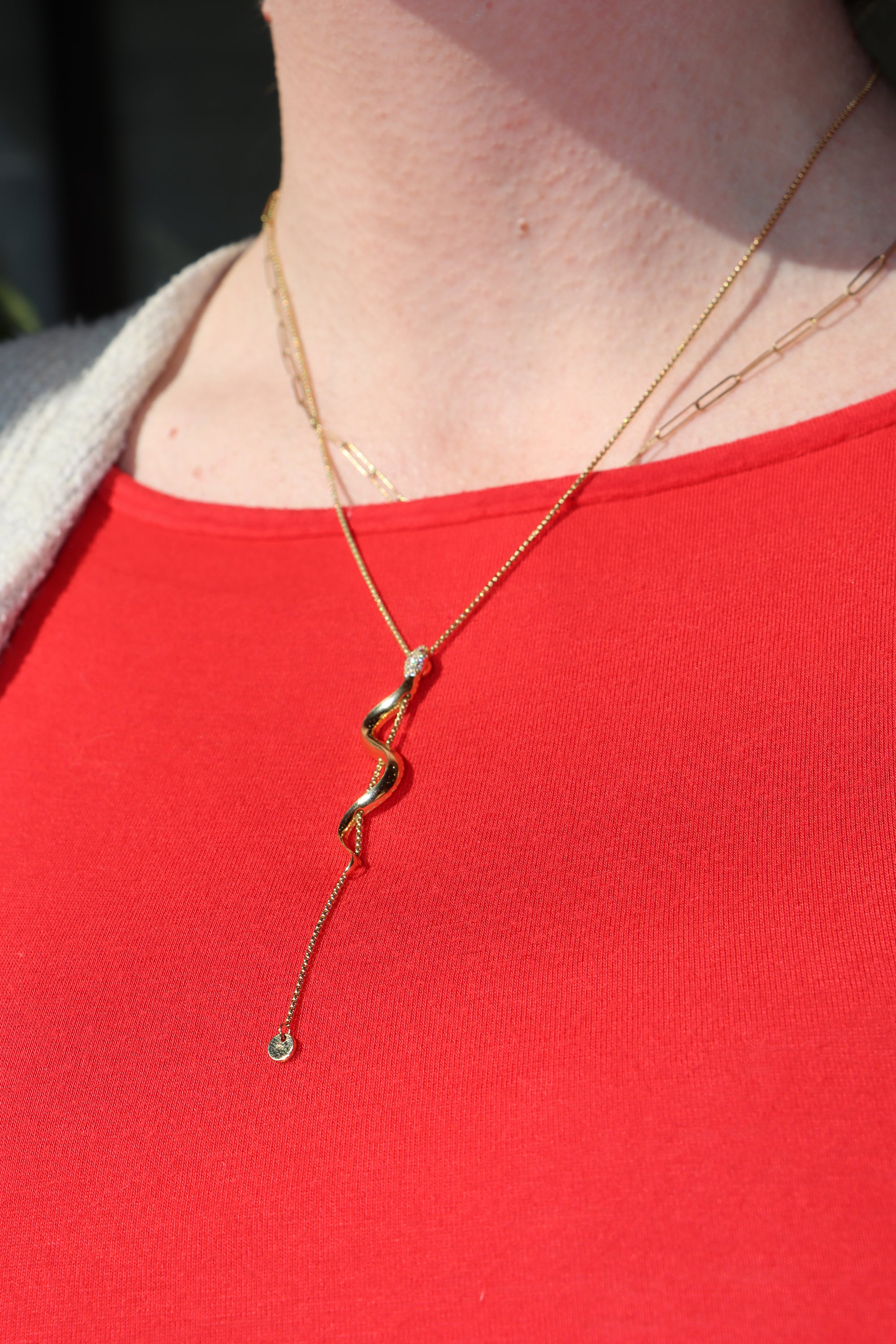 18k Yellow Gold Diamond and Ruby Accented Snake Lariat Necklace