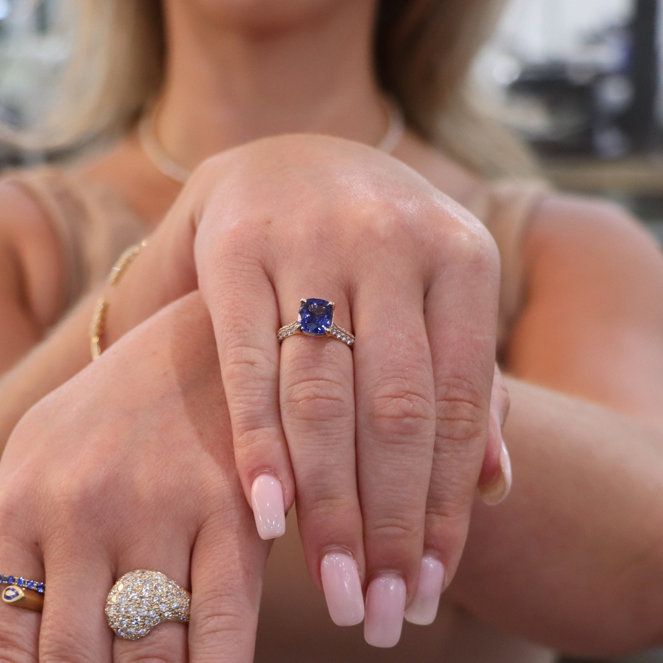 18k Yellow Gold Blue Sapphire and Diamond Ring