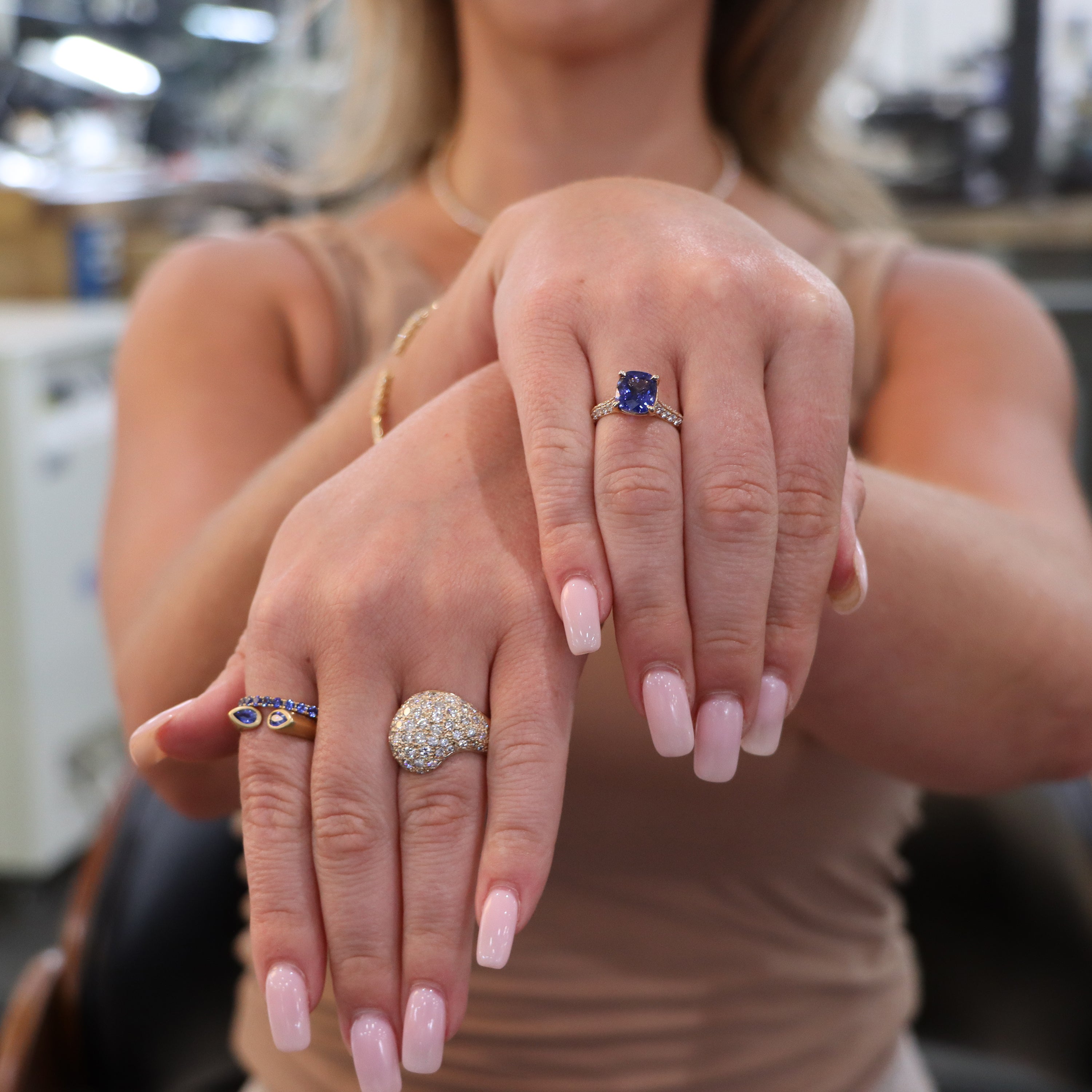 18k Yellow Gold Blue Sapphire and Diamond Ring