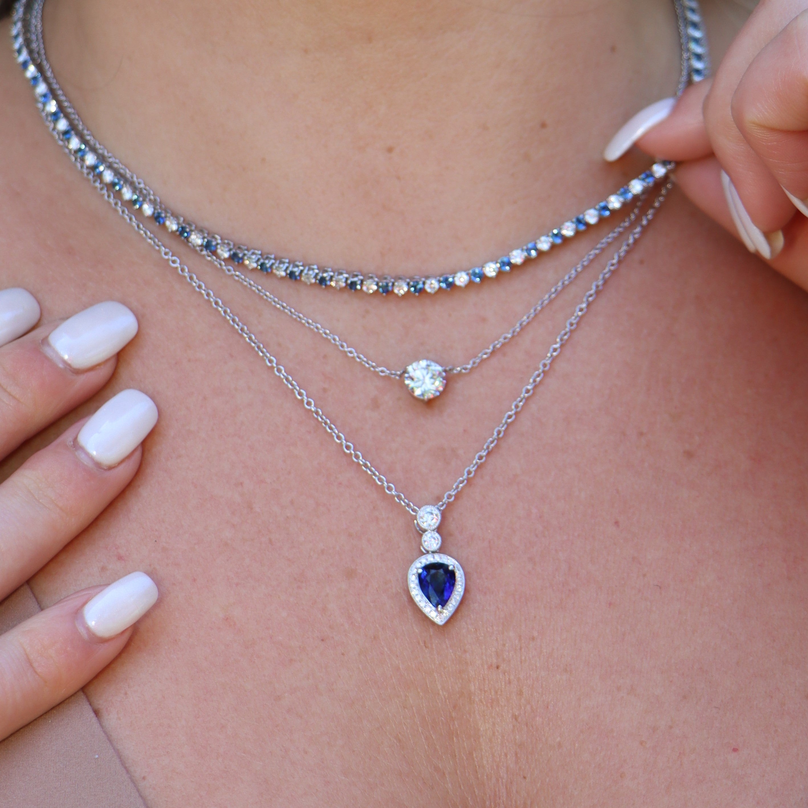 18k White Gold Blue Sapphire and Diamond Necklace