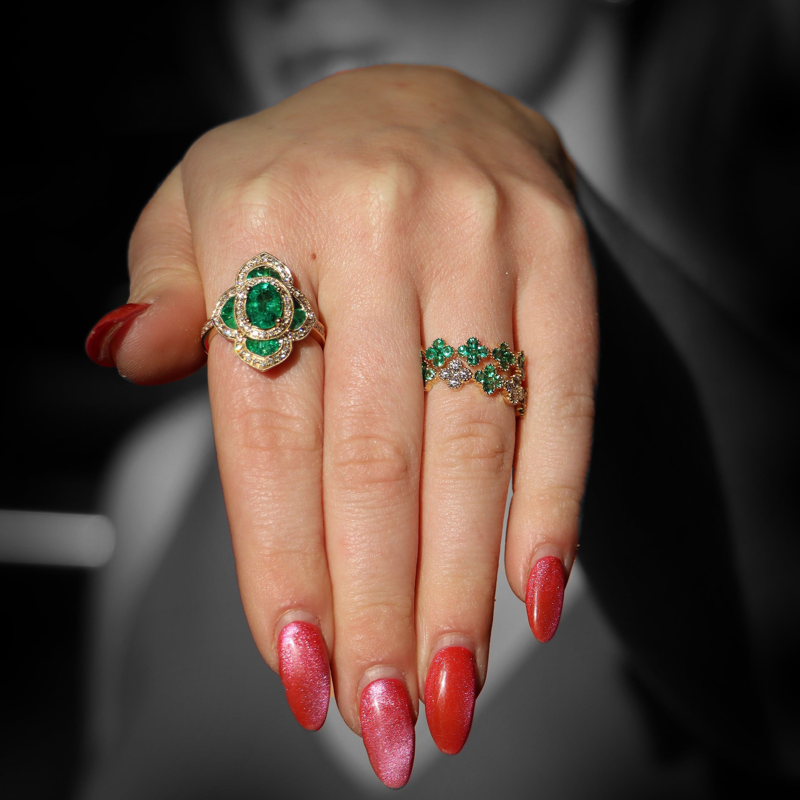 18k Yellow Gold Emerald and Diamond Accented Ring