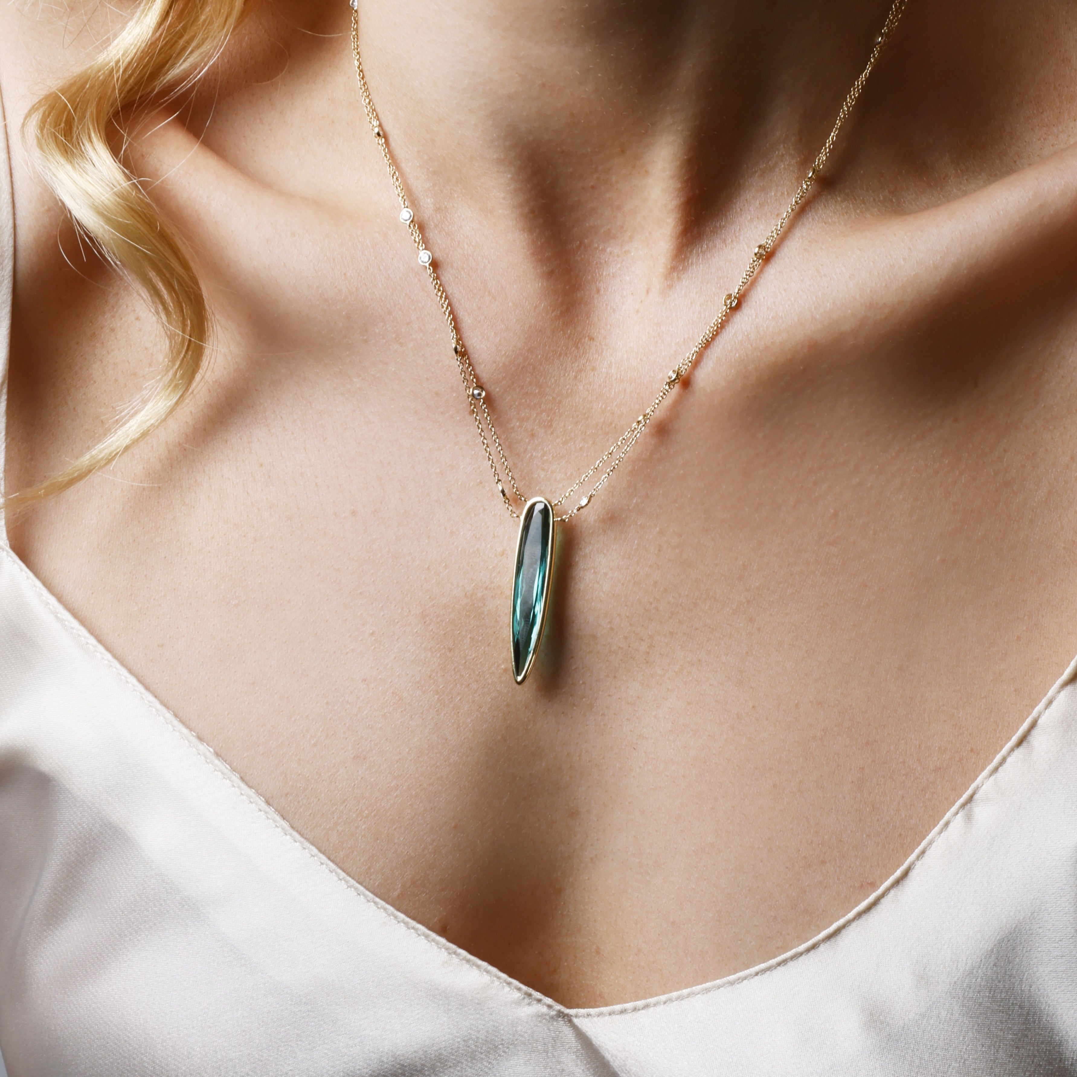 18k Yellow Gold Tourmaline and Diamond Necklace - Charles Koll Jewelers
