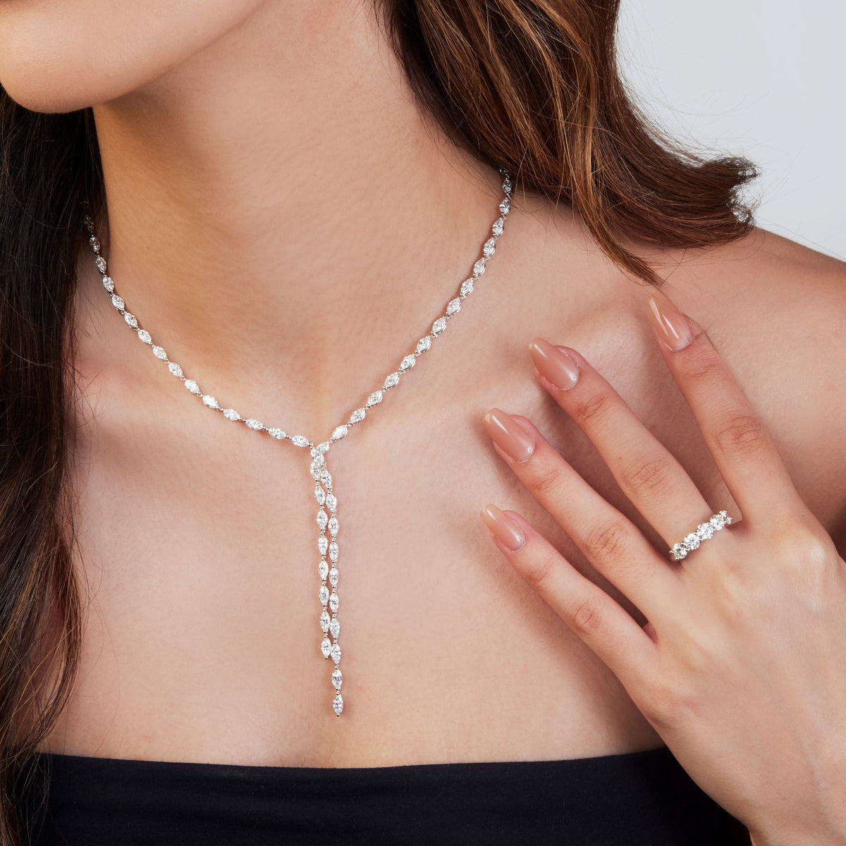 18k White Gold Diamond Lariat Necklace - Charles Koll Jewelers