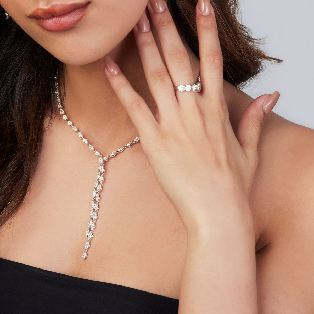 18k White Gold Diamond Lariat Necklace - Charles Koll Jewelers