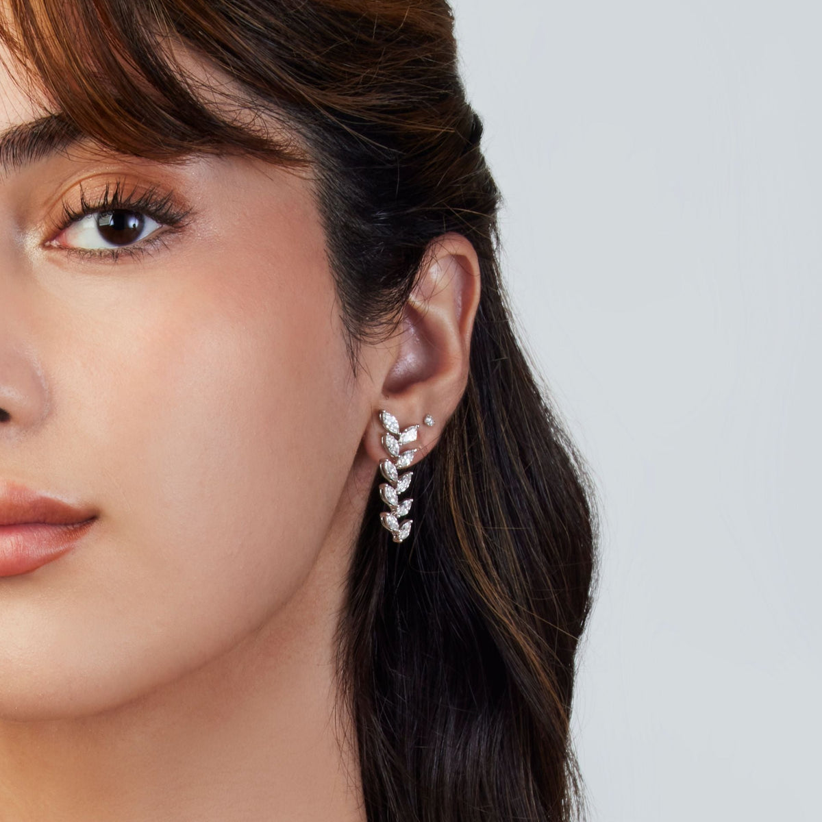 18k White Gold Diamond Vine Earrings - Charles Koll Jewelers