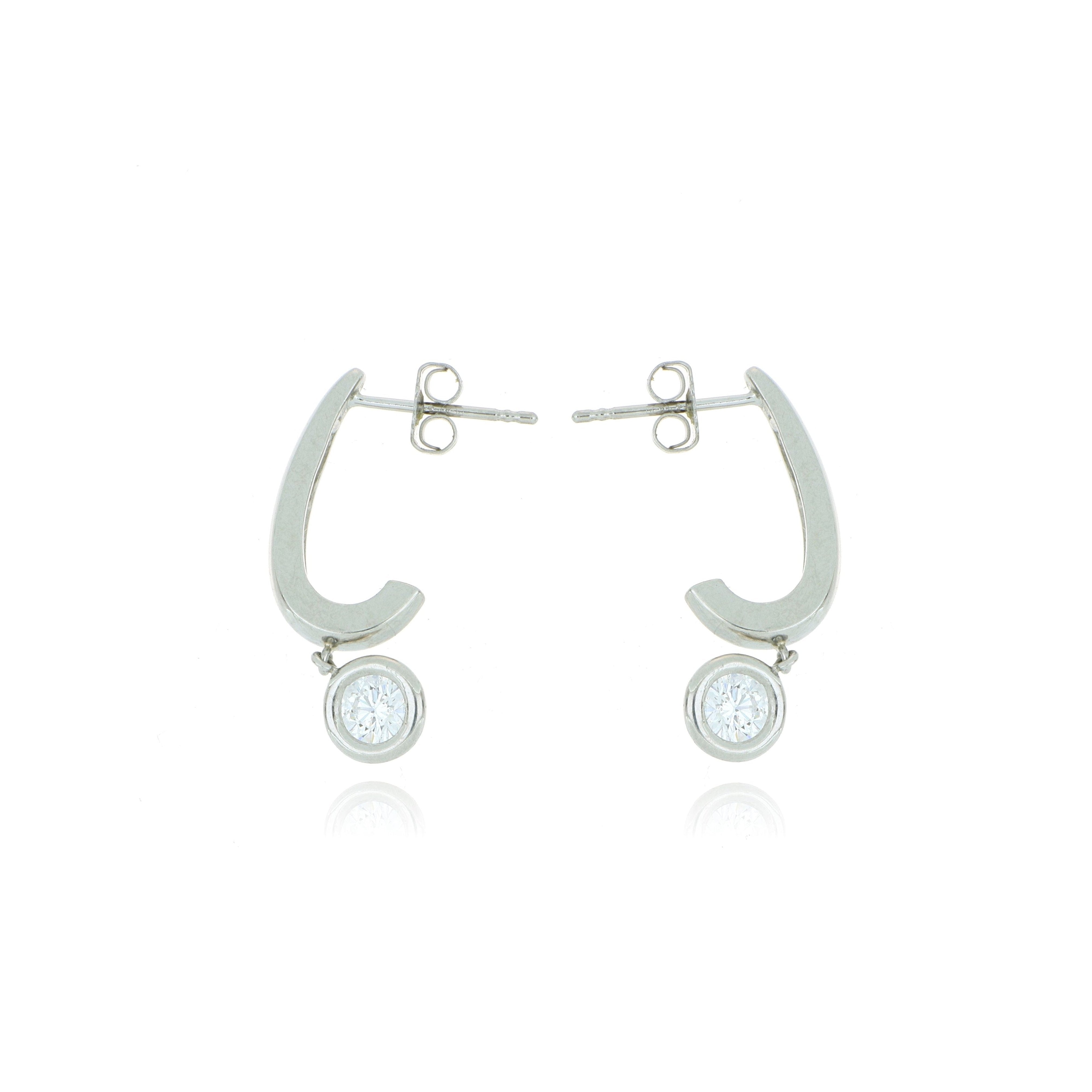 Platinum Bezel Set Solitaire Diamond Hoop Earrings - Charles Koll Jewelers