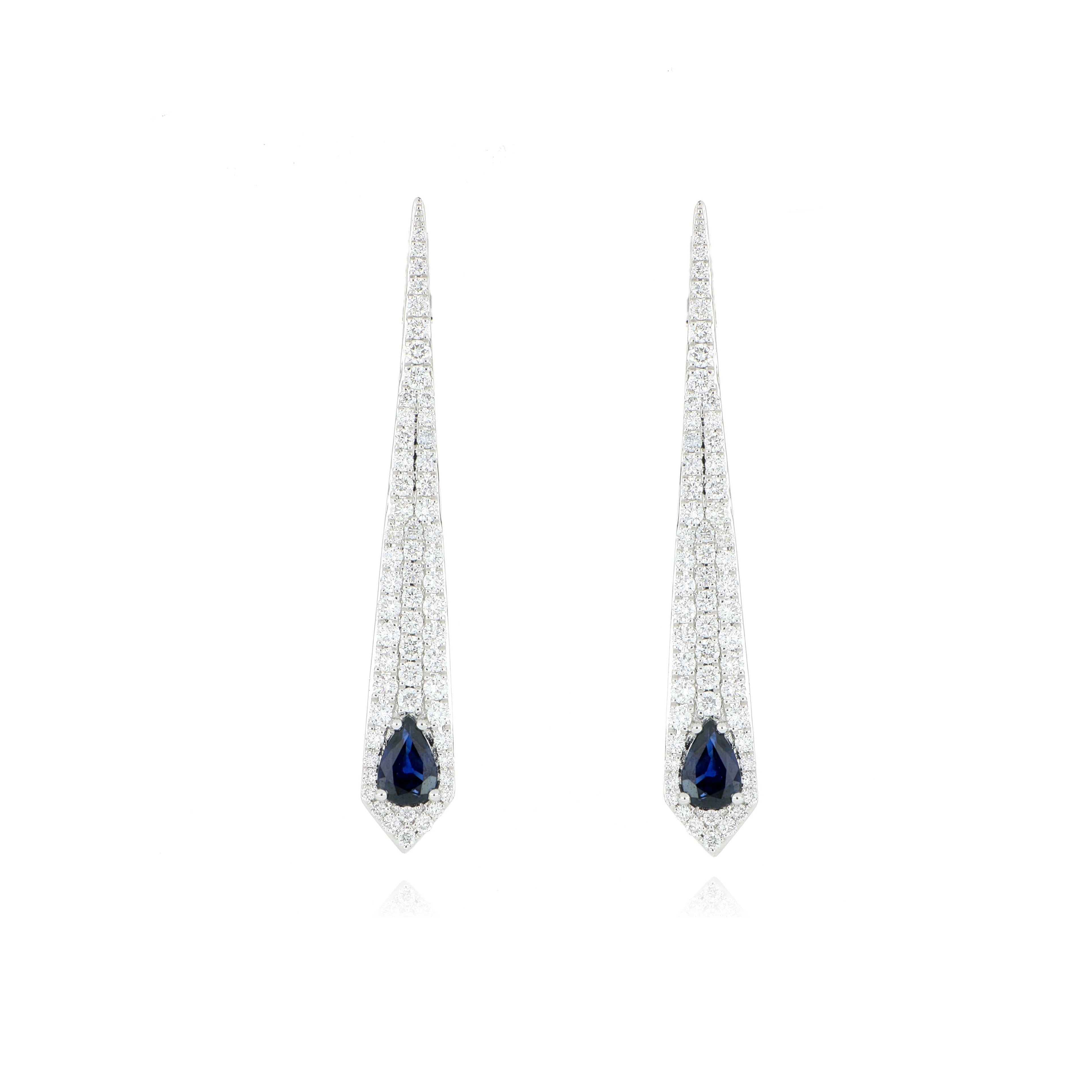 18k White Gold Diamond and Blue Sapphire Drop Earrings