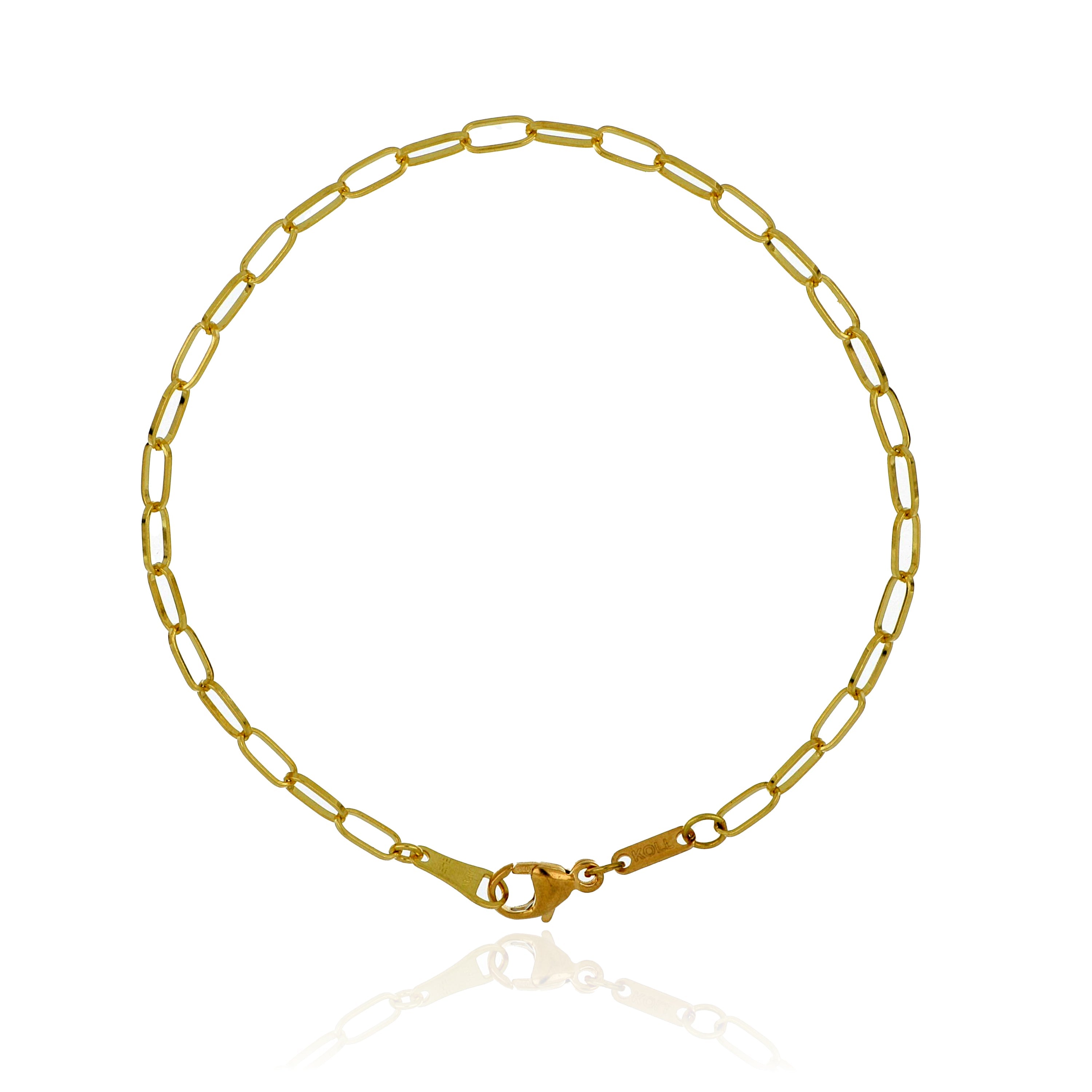 Charles Koll Jewelry Works 18k yellow gold mini paperclip chain bracelet with a lobster clasp closure.