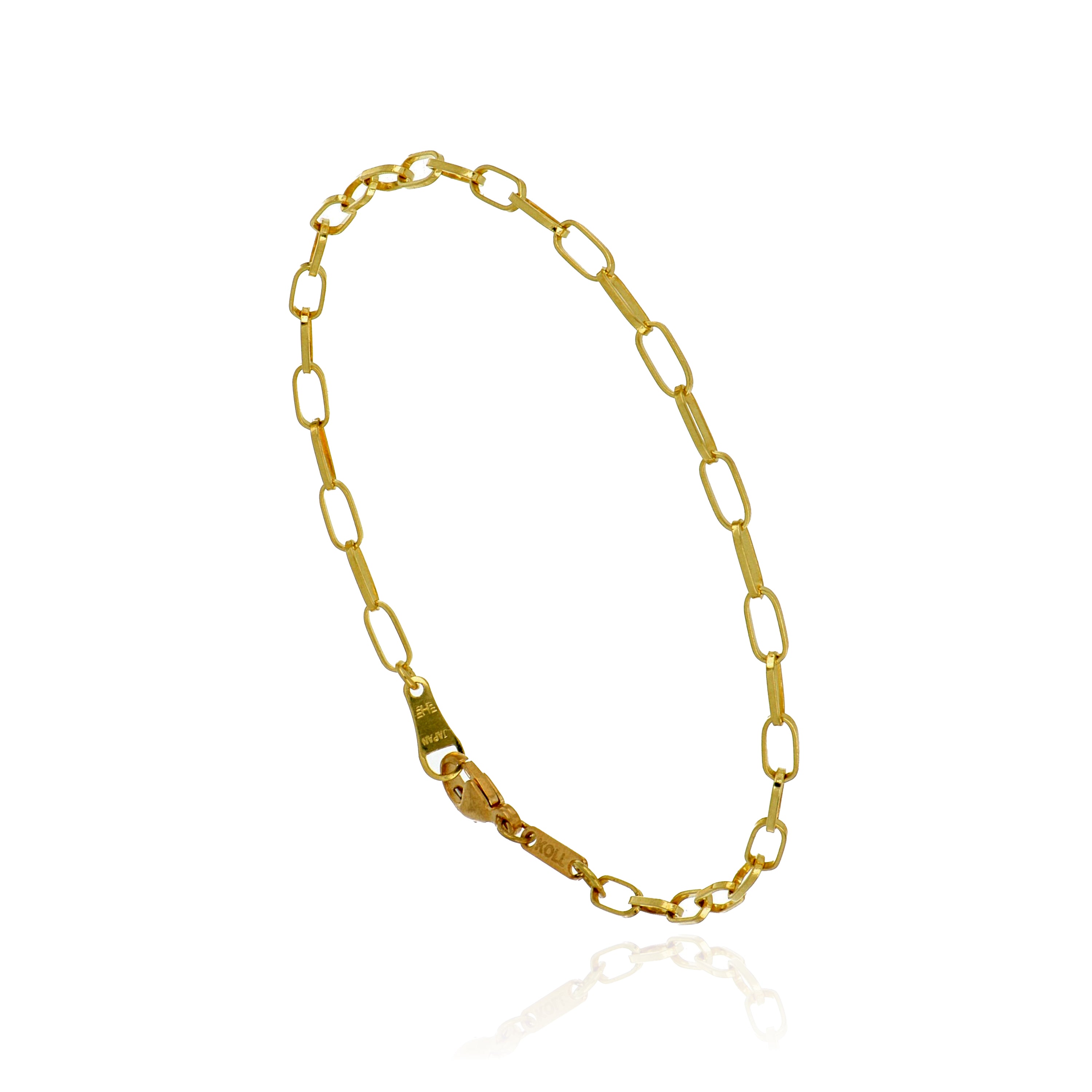 Charles Koll Jewelry Works 18k yellow gold mini paperclip chain bracelet with a delicate polished link design.