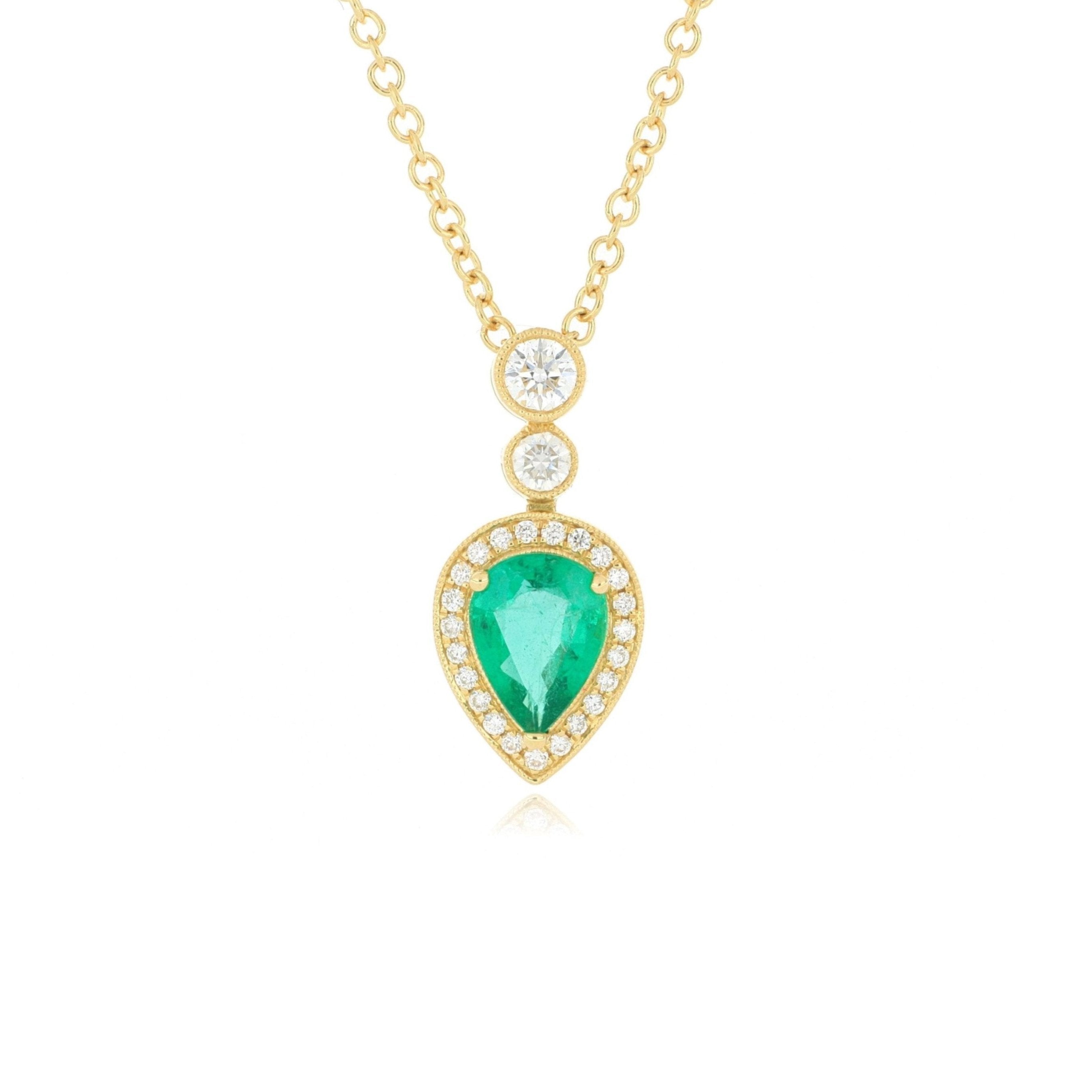 18k Yellow Gold Emerald and Diamond Necklace