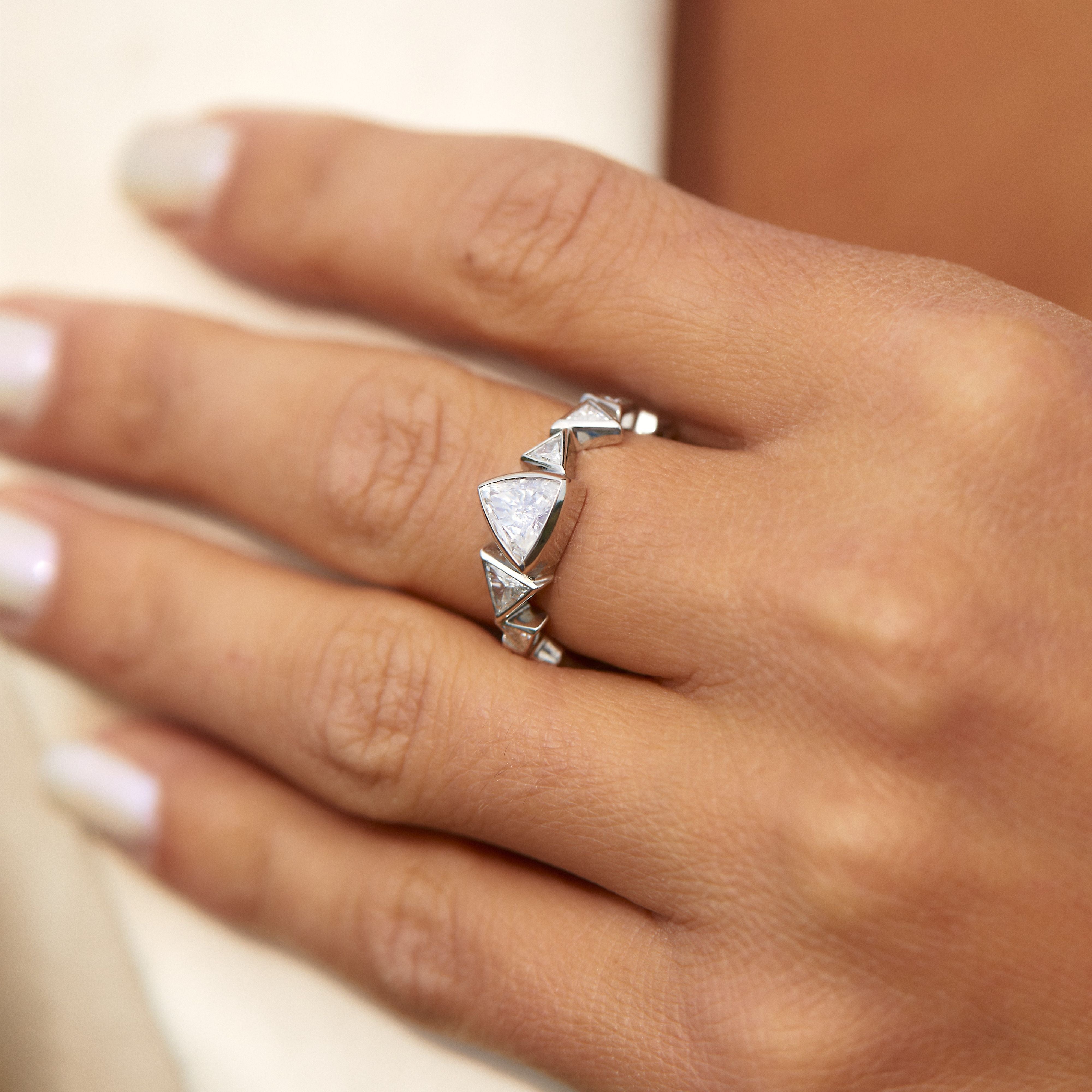 Platinum Scattered Triangle Shaped Diamond Eternity Engagement Ring