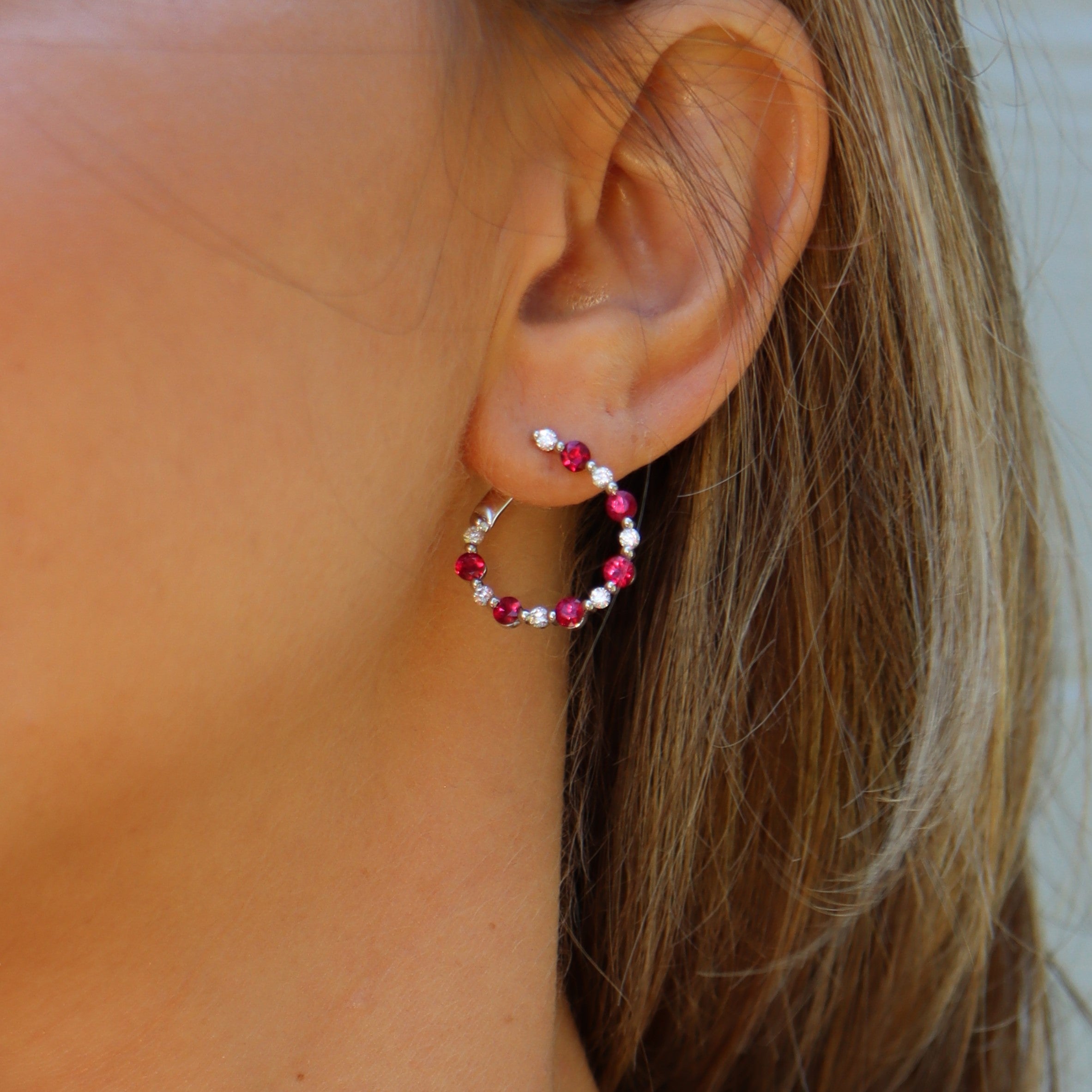 18k White Gold Ruby and Diamond Earrings