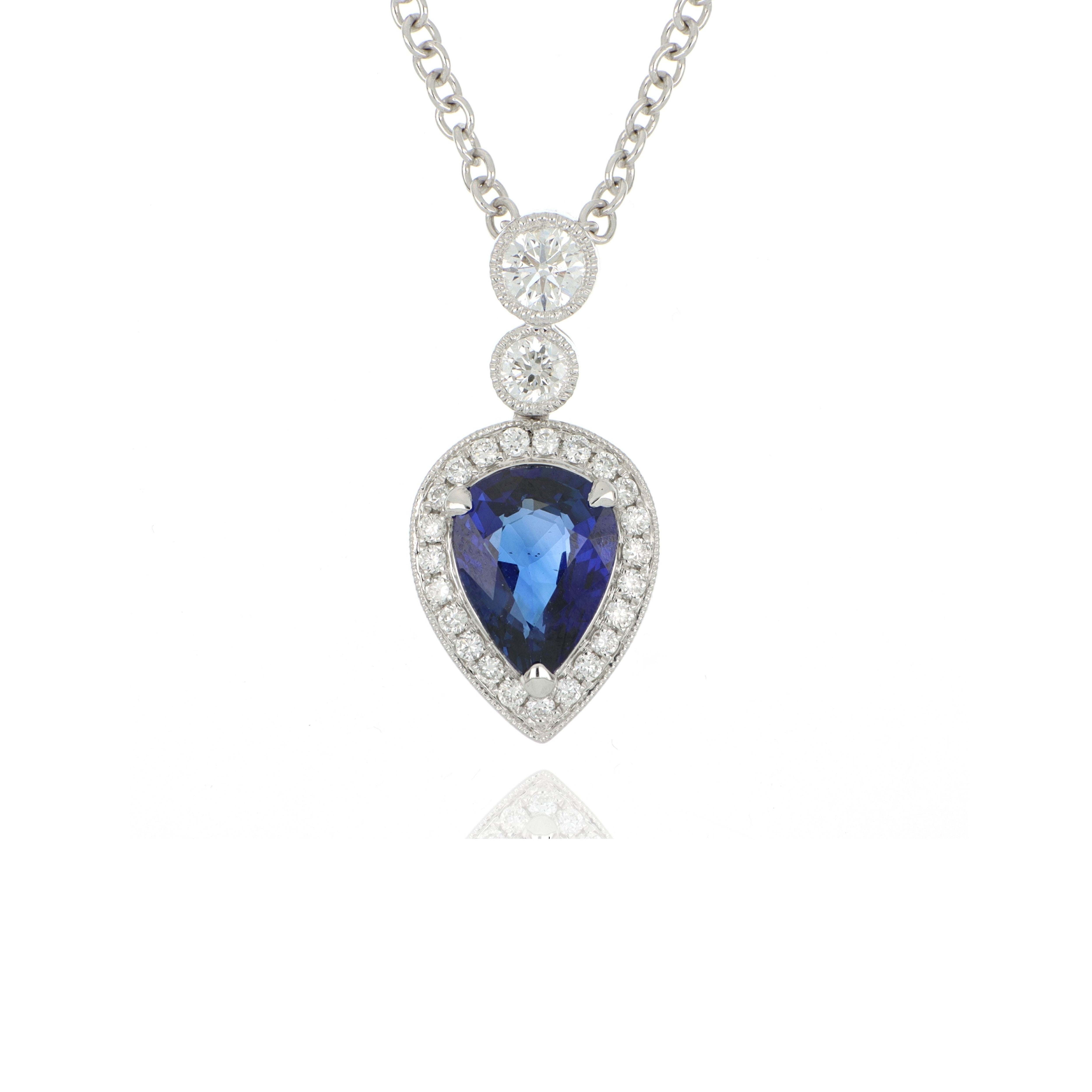 18k White Gold Blue Sapphire and Diamond Necklace