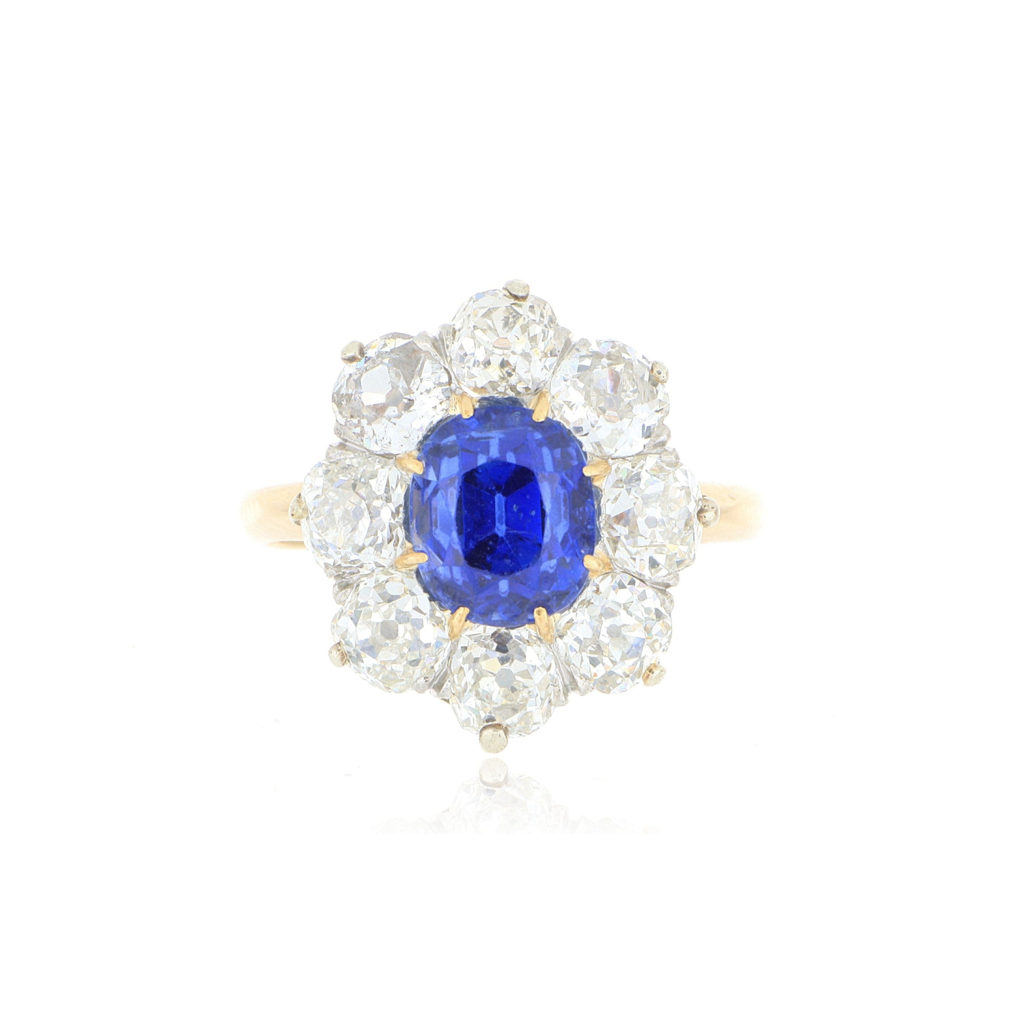 14k + 12k Yellow and White Gold Blue Sapphire and Diamond Ring