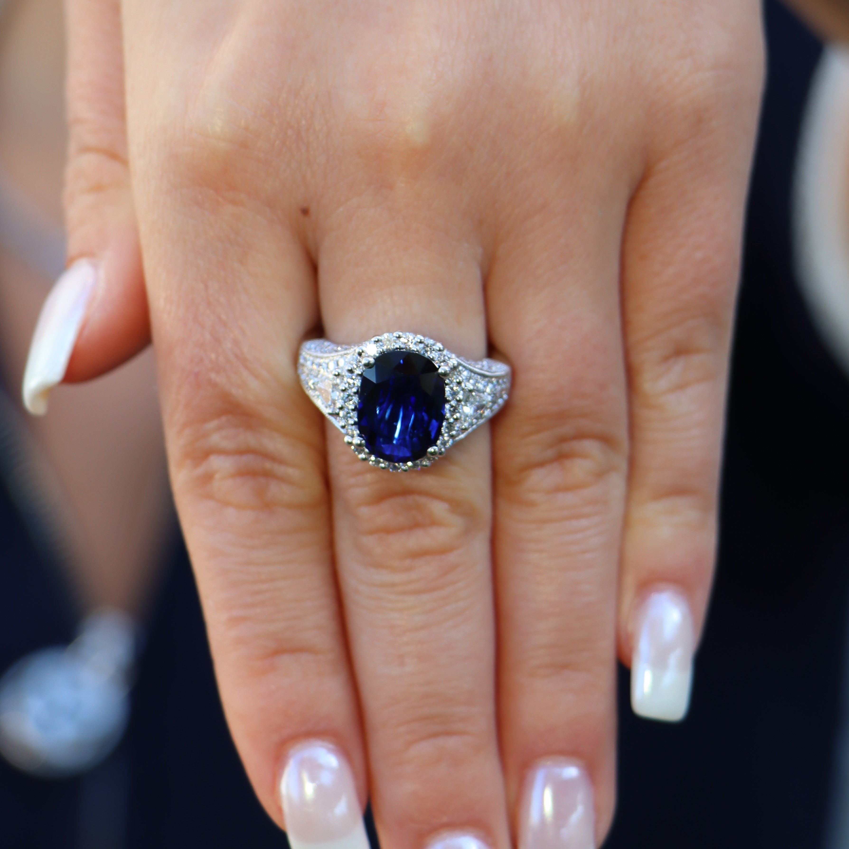 Platinum Blue Sapphire and Diamond Cocktail Ring