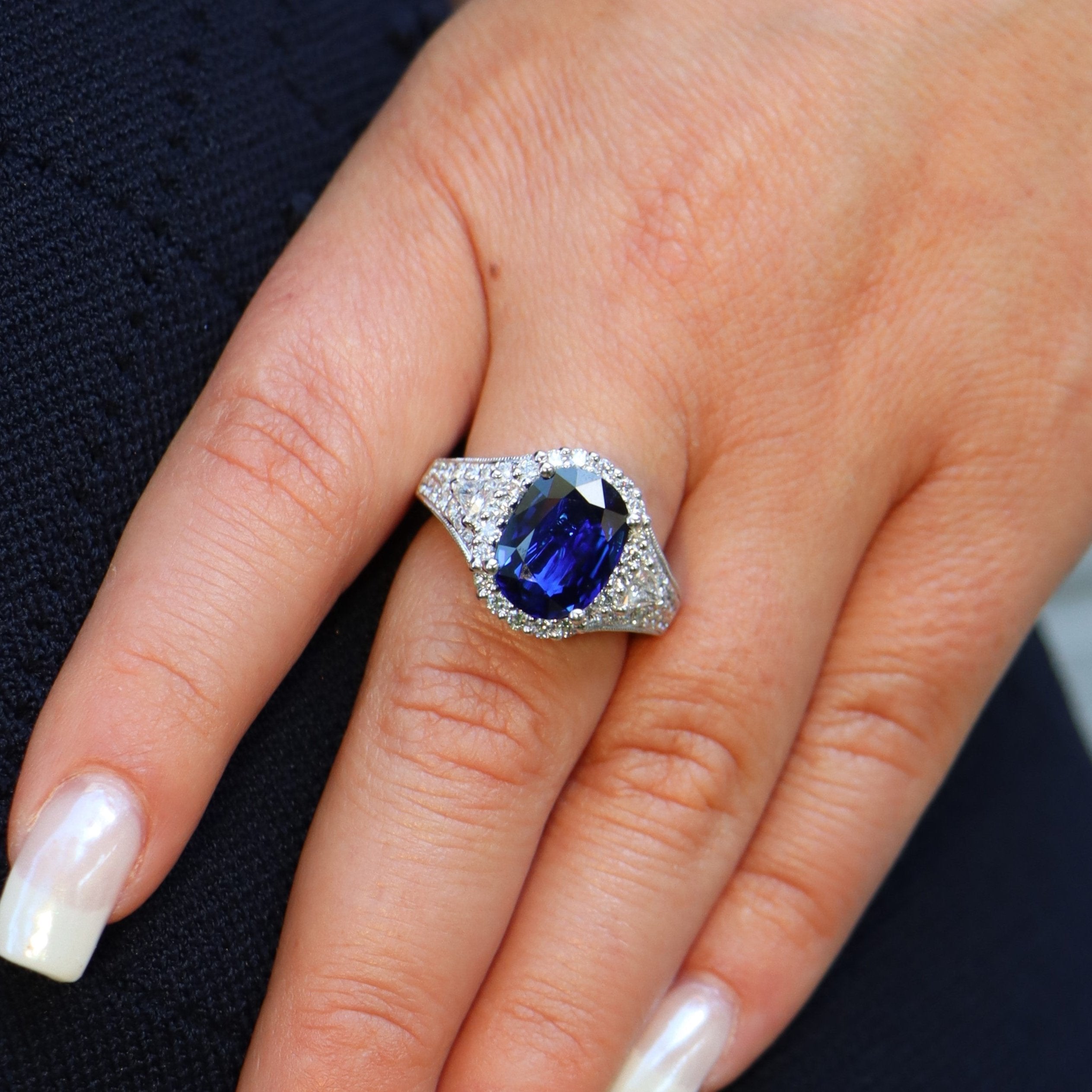 Platinum Blue Sapphire and Diamond Cocktail Ring