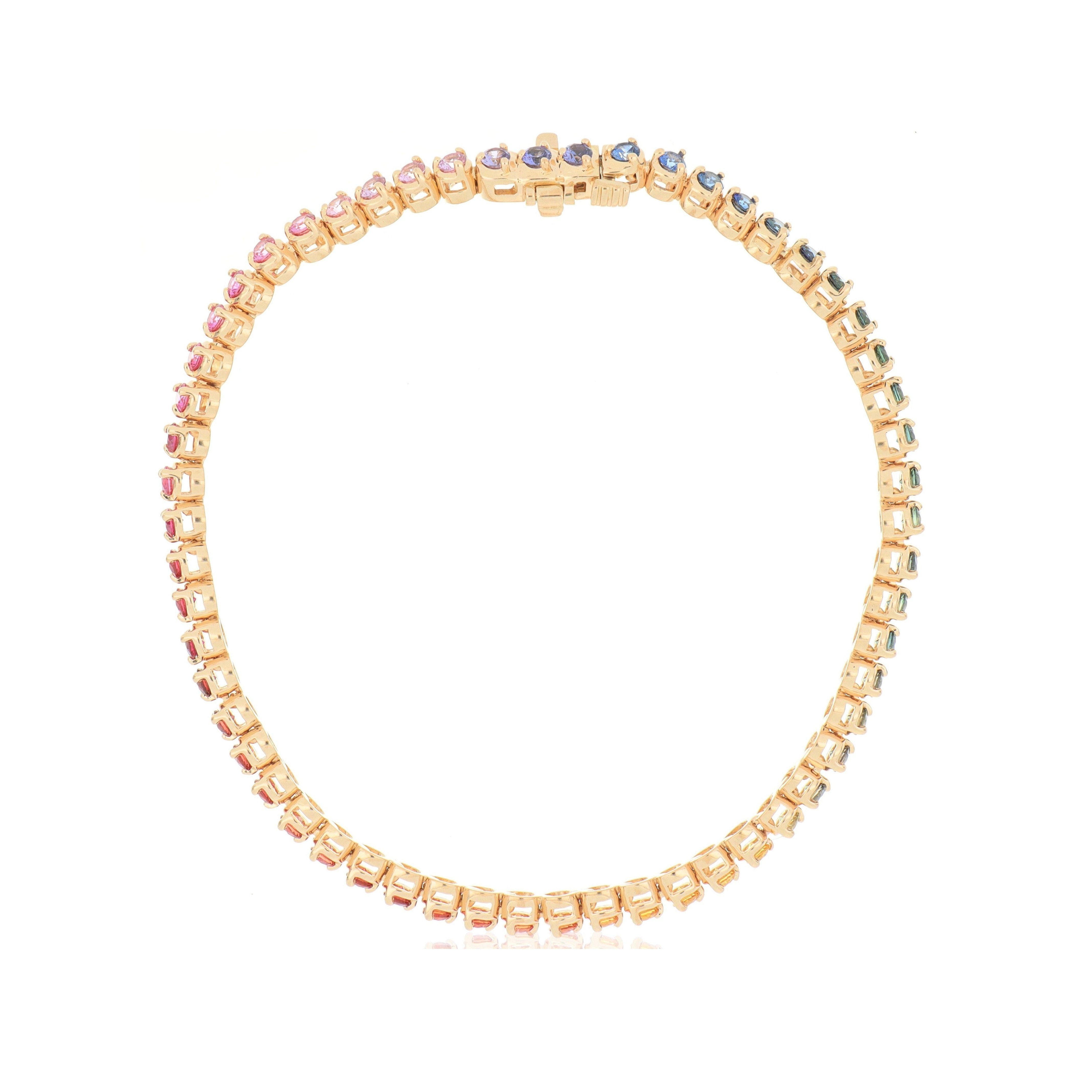 18k Rose Gold Rainbow Sapphire Tennis Bracelet