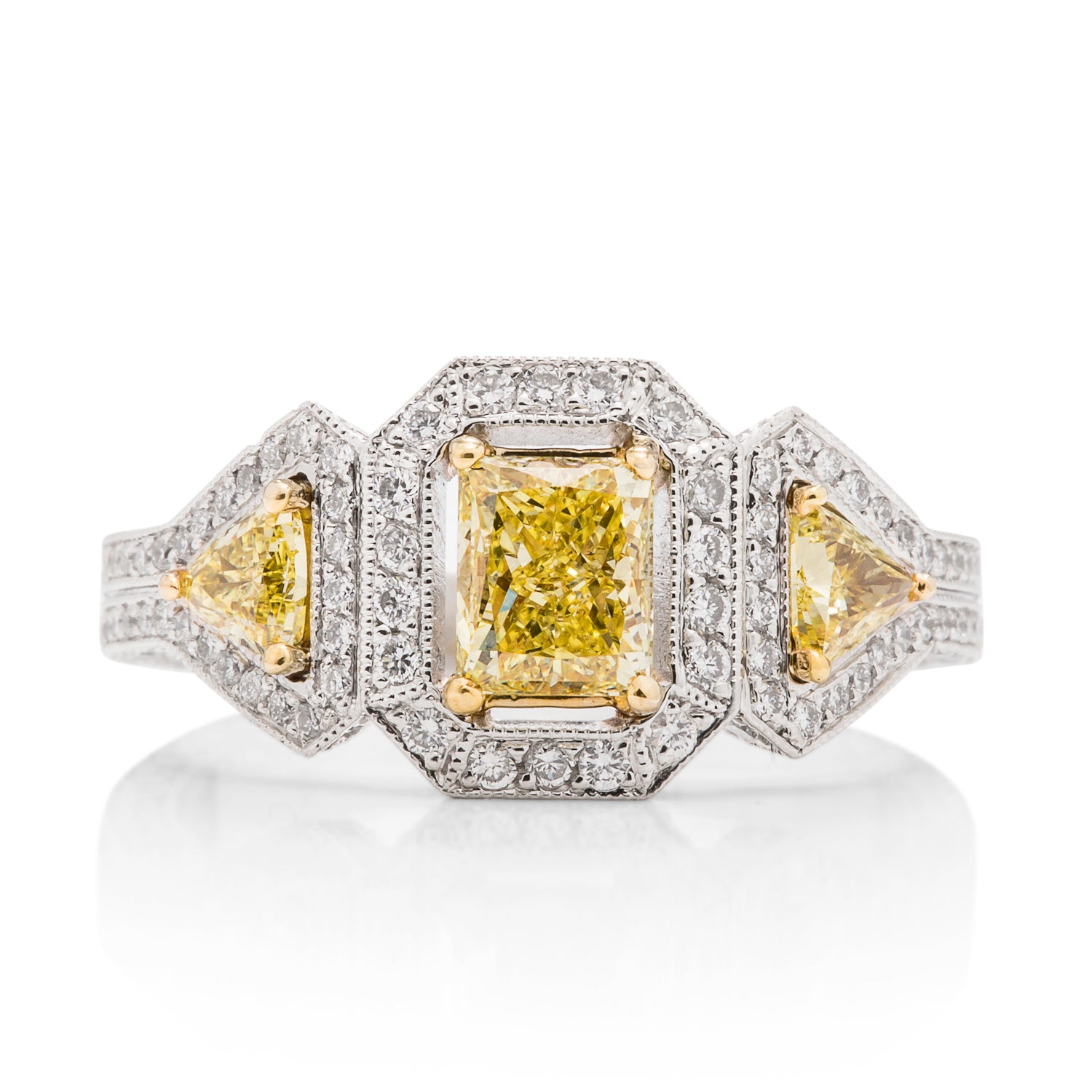 Fancy Yellow Diamond Three Stone Engagement Ring - Charles Koll Jewellers