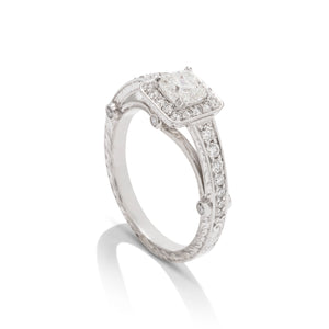 White Gold Diamond Cushion Halo Engagement Ring - Charles Koll Jewellers