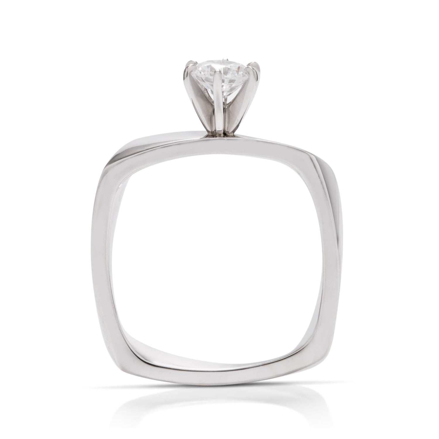18k White Gold & Platinum Square Shank 6 Prong Engagement Ring - Charles Koll Jewellers