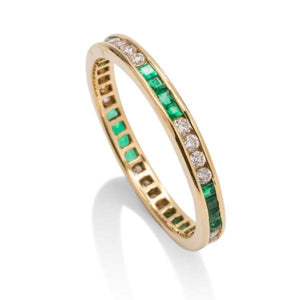 Diamond and Emerald Yellow Gold Band - Charles Koll Jewellers
