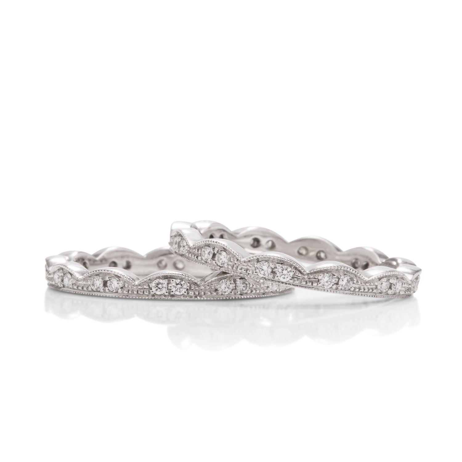 Pair of 18k White Gold Stackable Diamond Rings - Charles Koll Jewellers