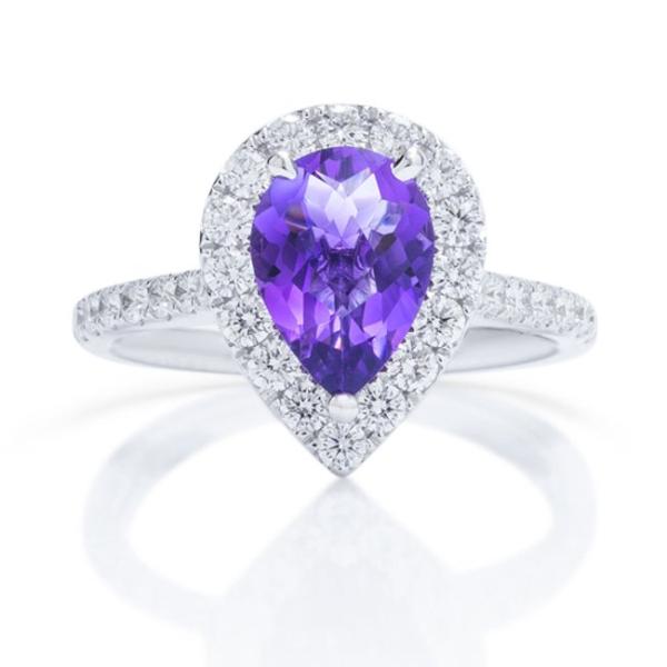 Amethyst Diamond Halo Ring - Charles Koll Jewellers