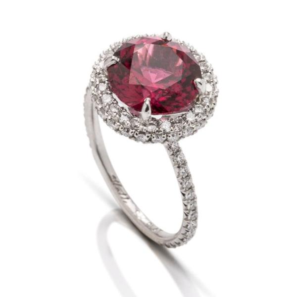 Rhodolite Garnet and Diamond Halo Ring - Charles Koll Jewellers