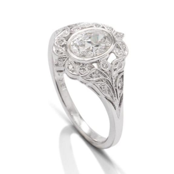 Oval Vintage Leaf Detail Diamond Semi-Mount - Charles Koll Jewellers