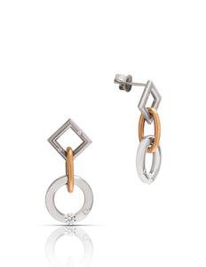 Platinum & 18k Rose Gold Diamond Short Jazz Earrings - Charles Koll Jewellers