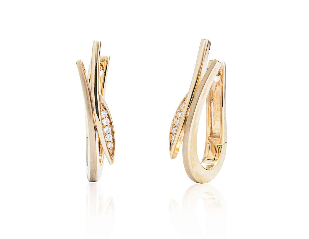 Yellow Gold Diamond Accent Leaf Earrings - Charles Koll Jewellers