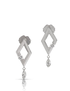 Diamond Shaped Platinum Earrings with Dancing Diamonds - Charles Koll Jewellers