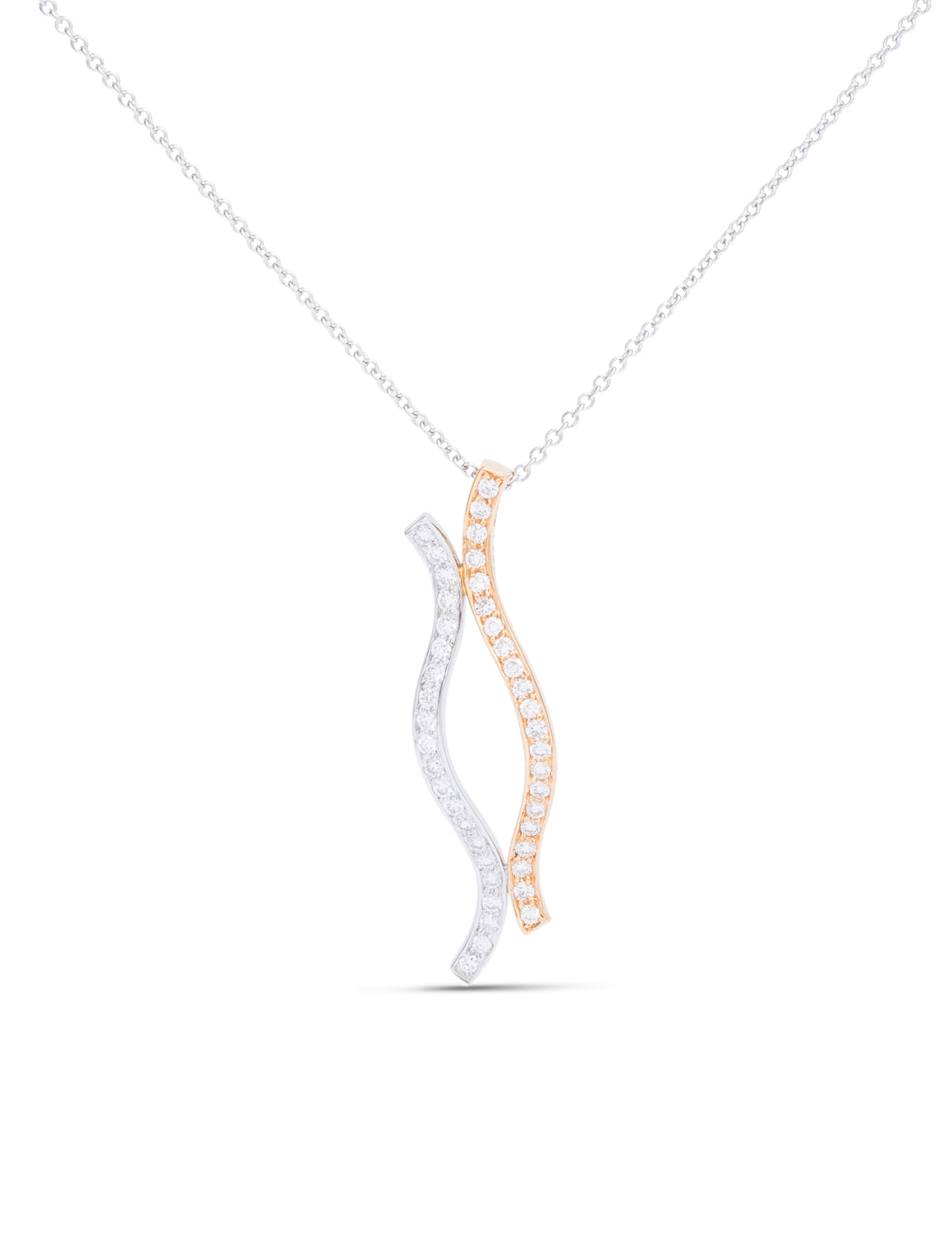 Rose and White Gold Wave Pendant - Charles Koll Jewellers