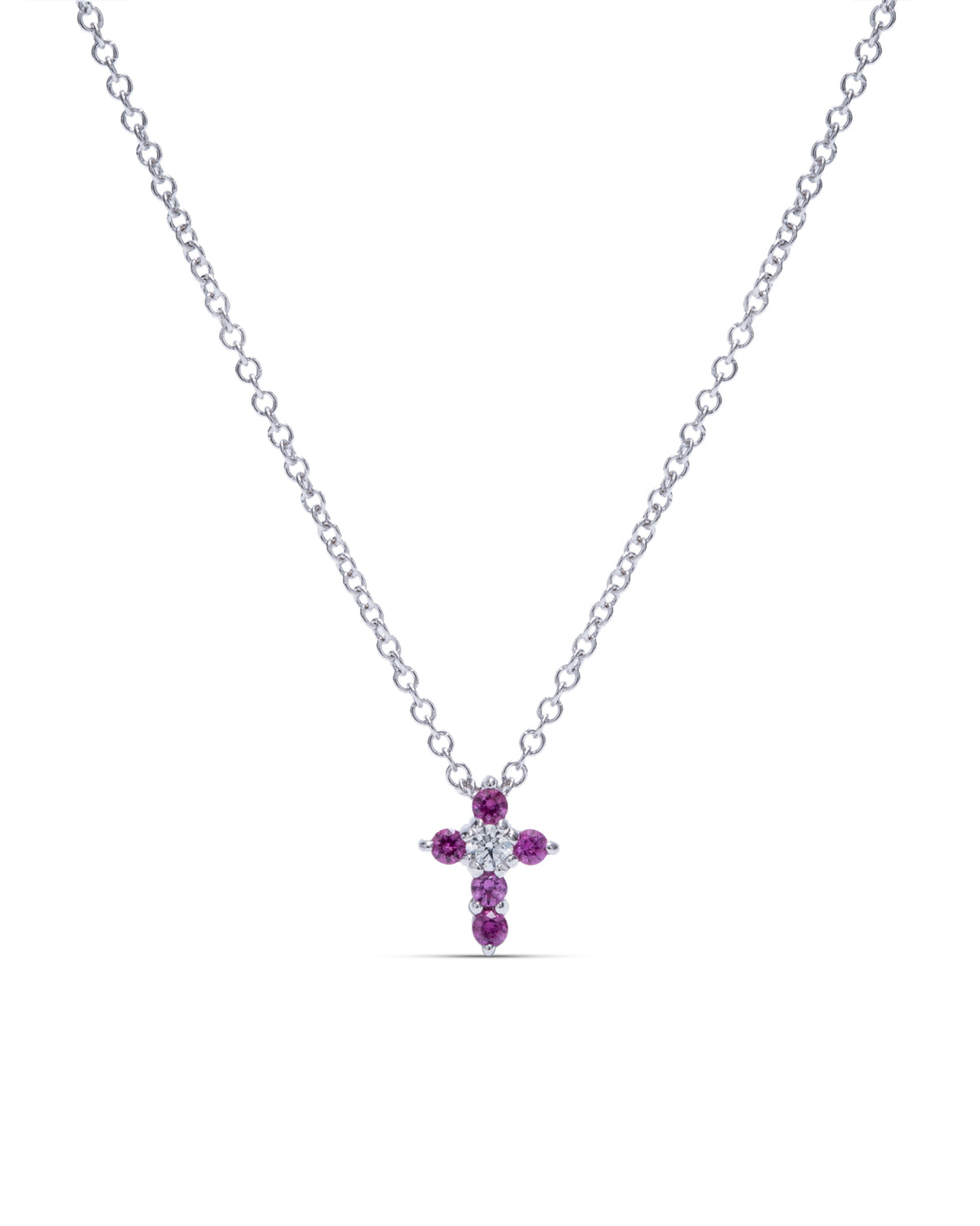 Ruby and Diamond Mini Cross Pendant - Charles Koll Jewellers