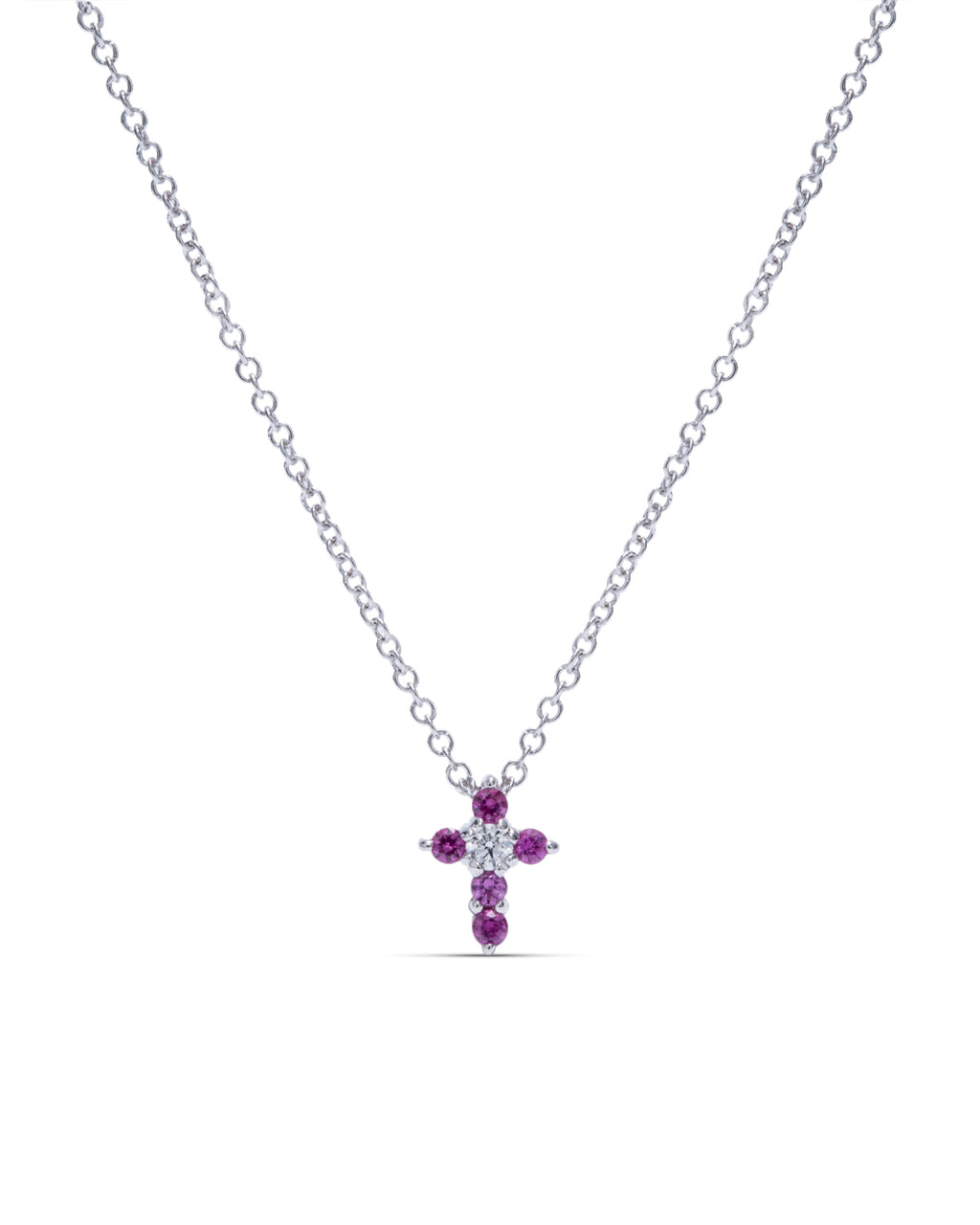 Ruby and Diamond Mini Cross Pendant - Charles Koll Jewellers
