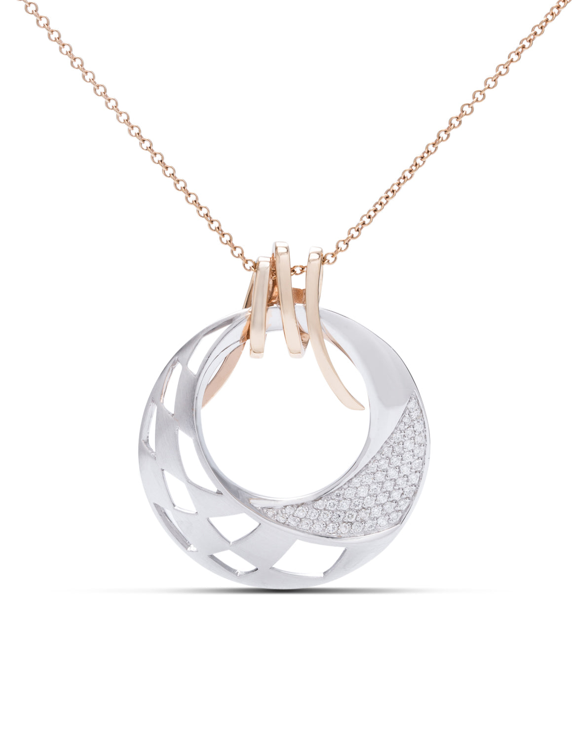 White and Rose Gold Large Circle Pendant - Charles Koll Jewellers