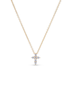 Mini Yellow Gold Diamond Cross Pendant - Charles Koll Jewellers