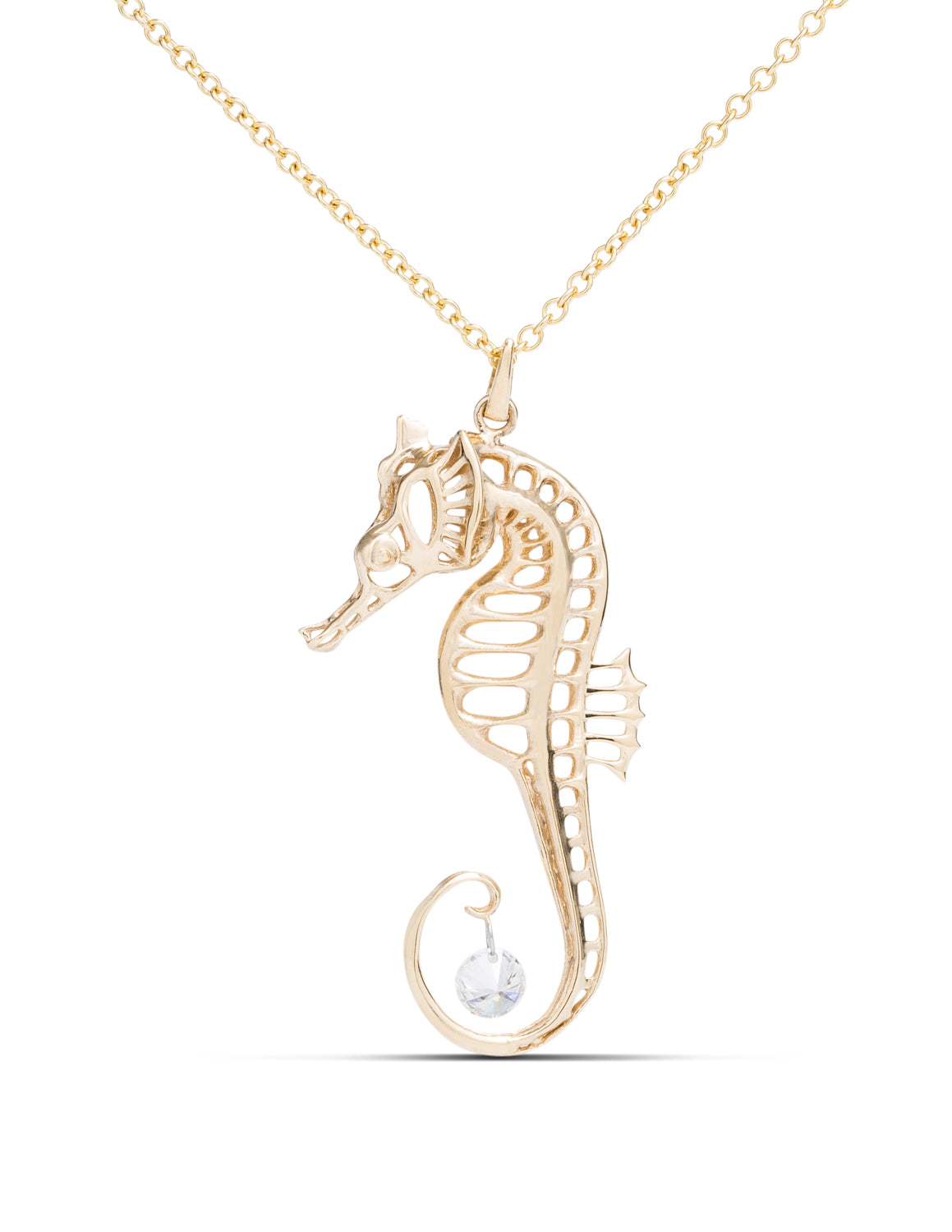 Dancing Diamond Yellow Gold Seahorse Pendant - Charles Koll Jewellers