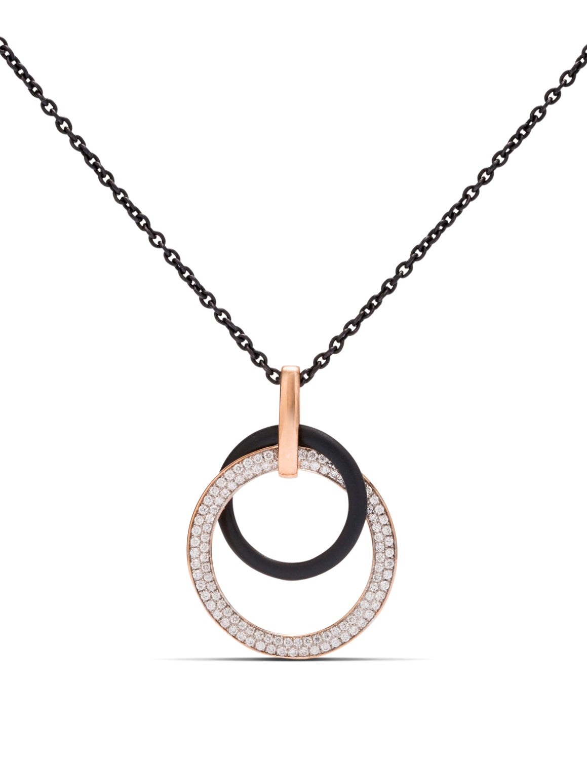 Blackened Steel and Rose Gold Circle Pendant - Charles Koll Jewellers