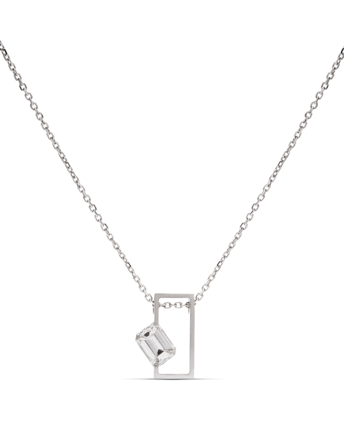 18k White Gold Emerald Cut Diamond Necklace - Charles Koll Jewellers