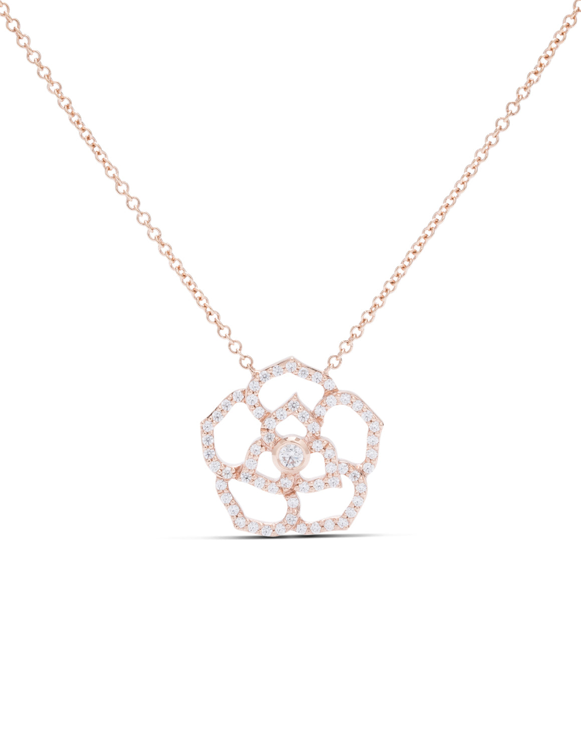 Rose Gold Diamond Flower Necklace - Charles Koll Jewellers