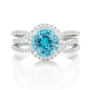 Blue Zircon and Diamond Ring - Charles Koll Jewellers