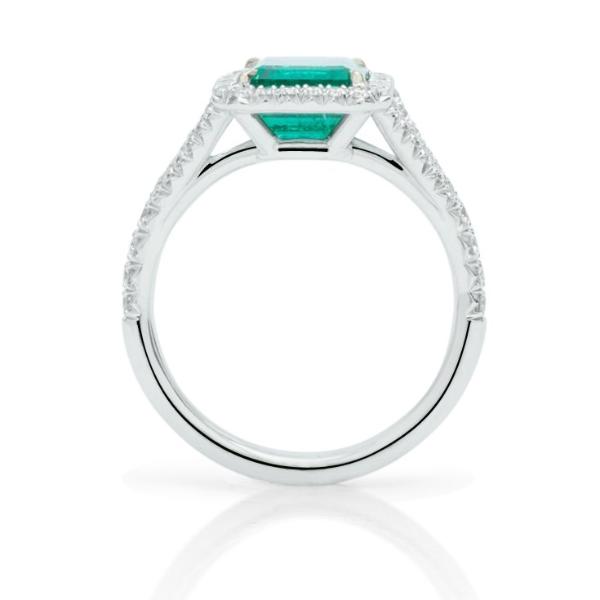 Emerald With Diamond Halo Split Shank Ring - Charles Koll Jewellers