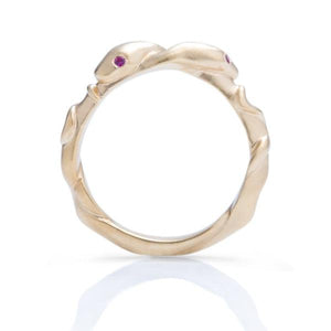 Yellow Gold With Rubies Double Snake Ring - Charles Koll Jewellers