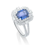 Color Changing Emerald Cut Sapphire and Diamond Ring - Charles Koll Jewellers